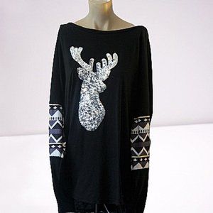 Holiday Long Sleeved Top with Sequined Deer